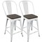 Lumisource Oregon Industrial High Back Counter Stool In Vintage White And Espresso - Set Of 2